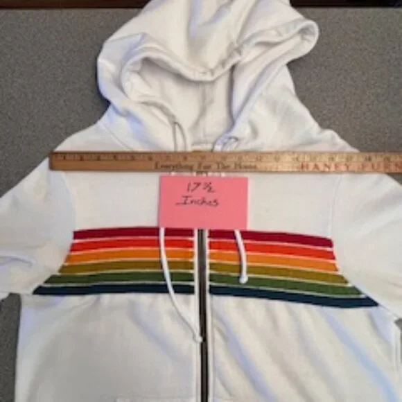 Aviator Nation White Hoodie with Blue and Orange Stripes - Picture 5 of 10